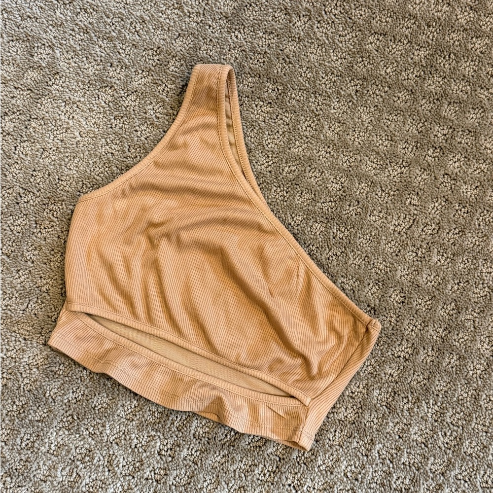 BRAND NEW - White fox - One-Shoulder Tan Ribbed crop Top